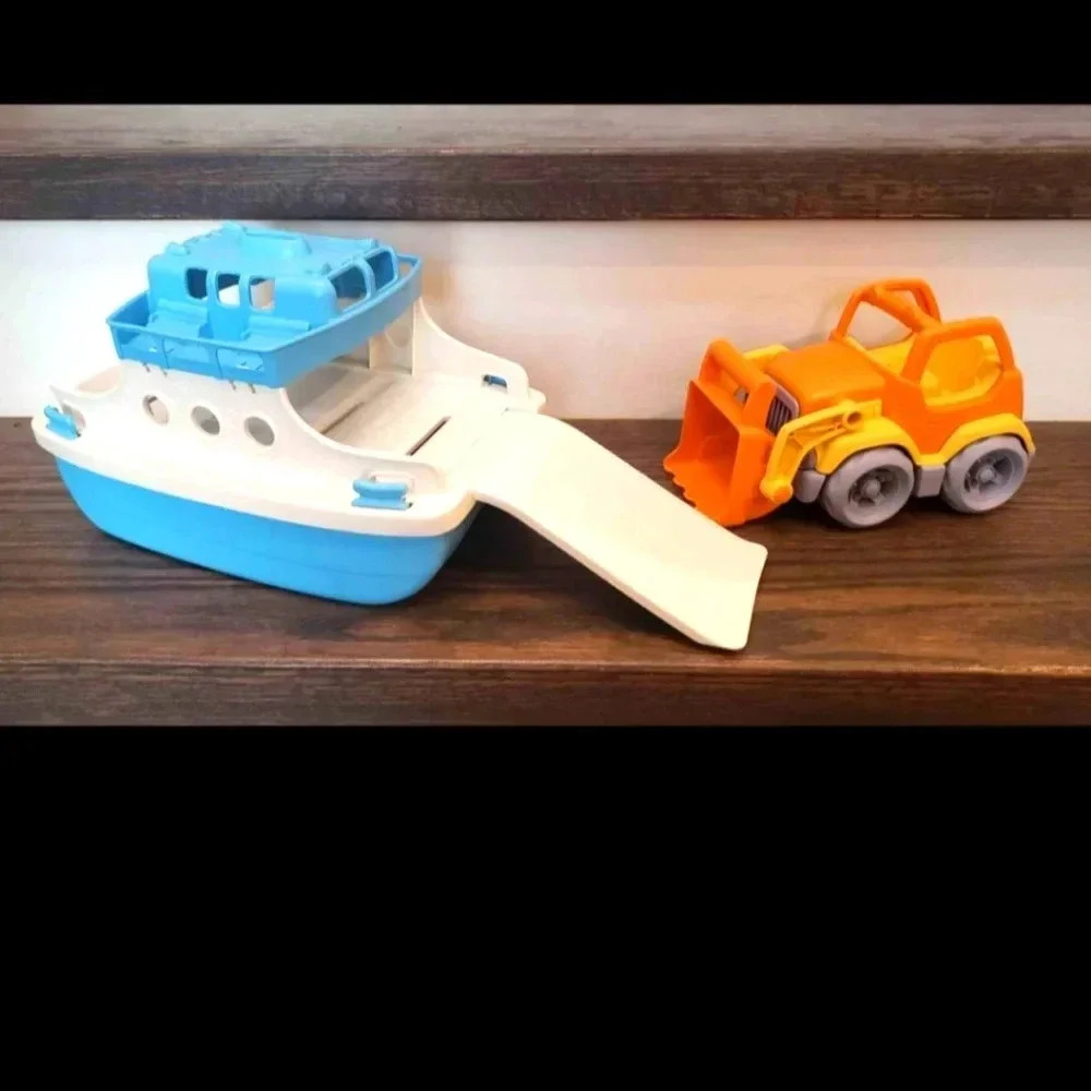 ⚡Green Toys blue ferry boat no cars and orange construction digger Scooper